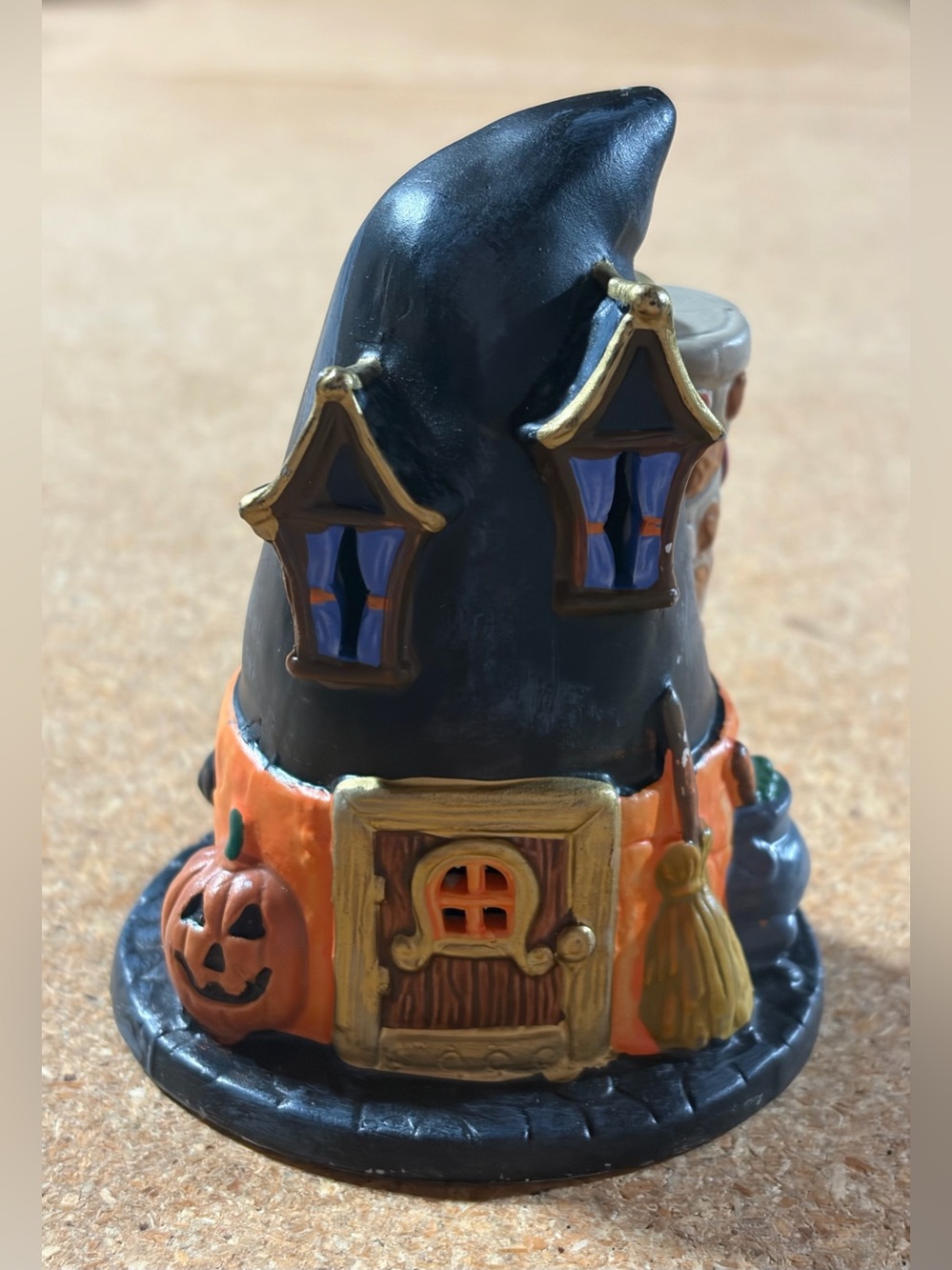 Vintage Halloween Witches Hat House Figurine Spooky Village Pumpkin Broom Decor